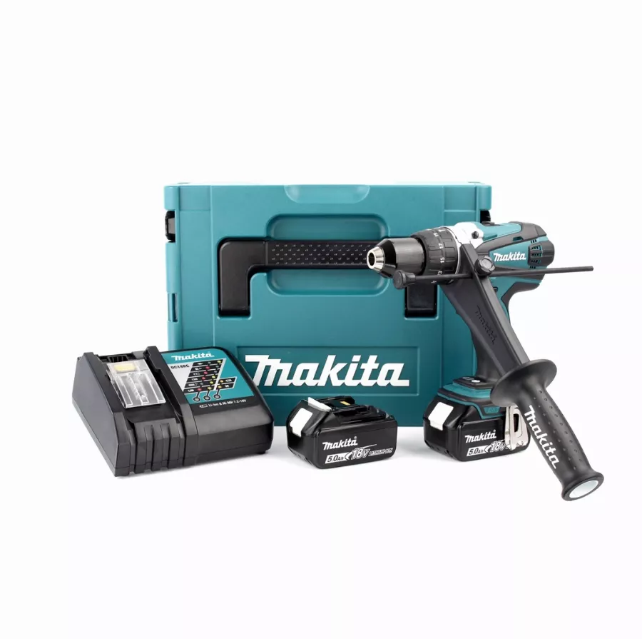 Perceuse Visseuse à Percussion MAKITA 2 Batteries 18V 5.0 Ah, Chargeur, Coffret - Ø13mm - DHP458RTJ 1 Perceuse Visseuse à Percussion MAKITA 2 Batteries 18V 5.0 Ah, Chargeur, Coffret - Ø13mm - DHP458RTJ